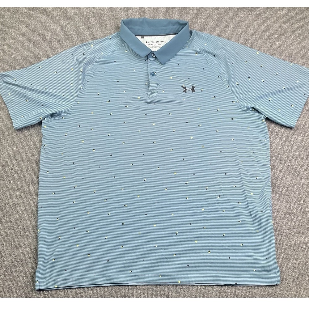 Under Armour Polo Mens 2XL Blue Iso-Chill Micro Stripe Golf Shirt 1383159